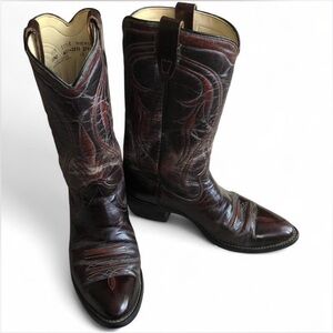 Men's Distressed Leather Cowboy Boots in Dark Brown
